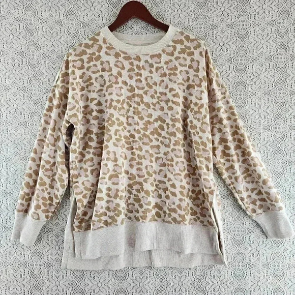 Aerie Crew Neck Leo Pand Animal Printed High Low Oversize Sweatshirt Women's S/P - Picture 1 of 8